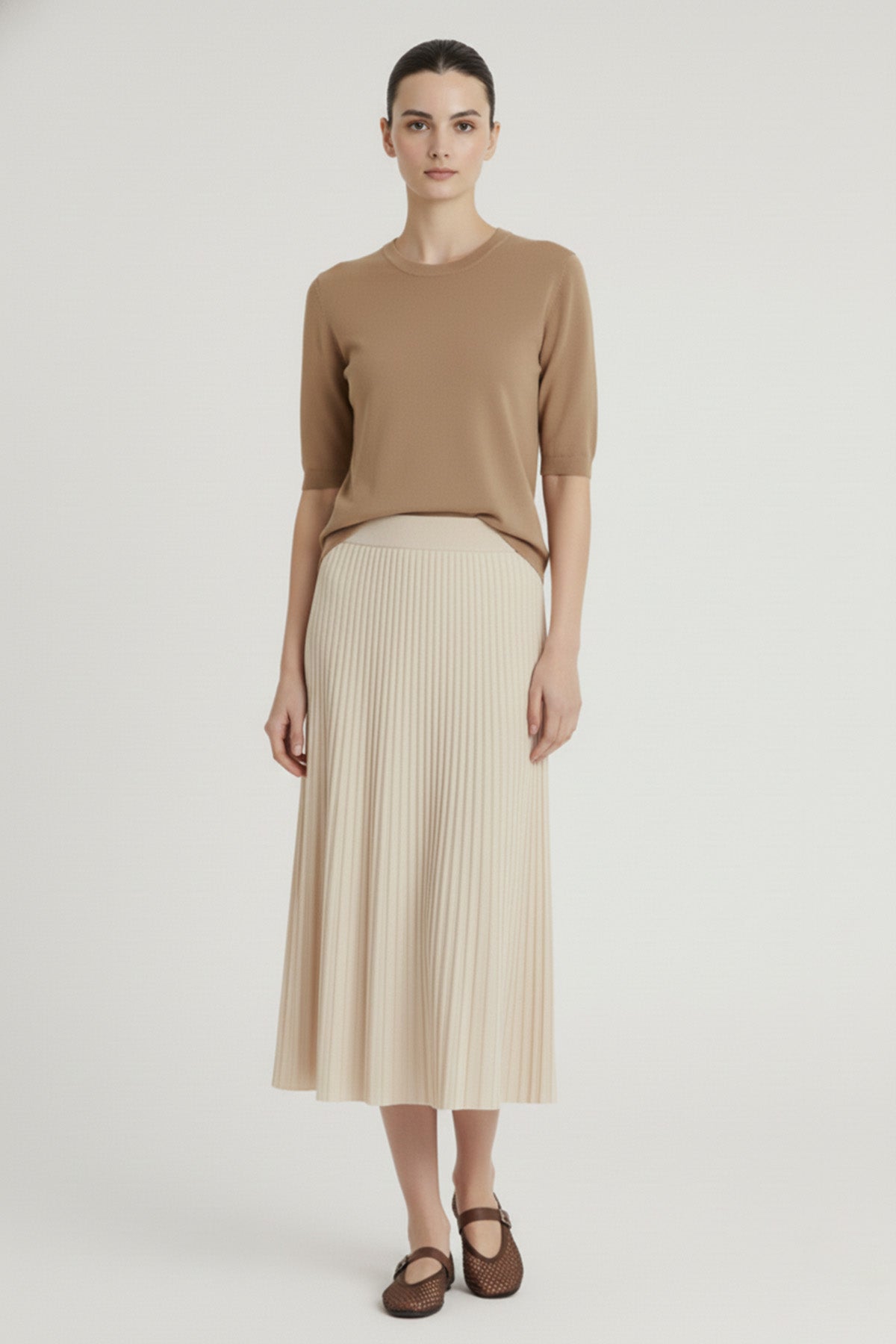 Ecru Fine Pleated Skirt