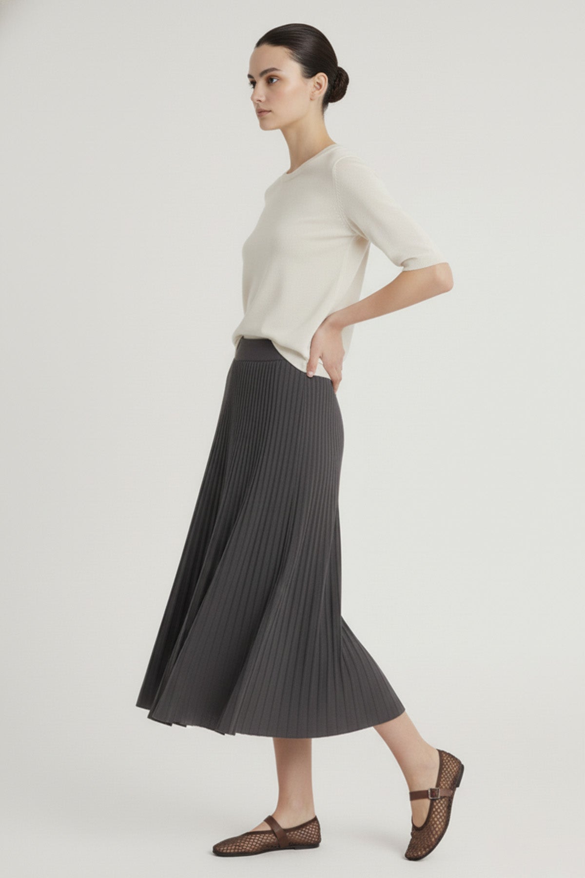 Anthracite Fine Pleated Skirt