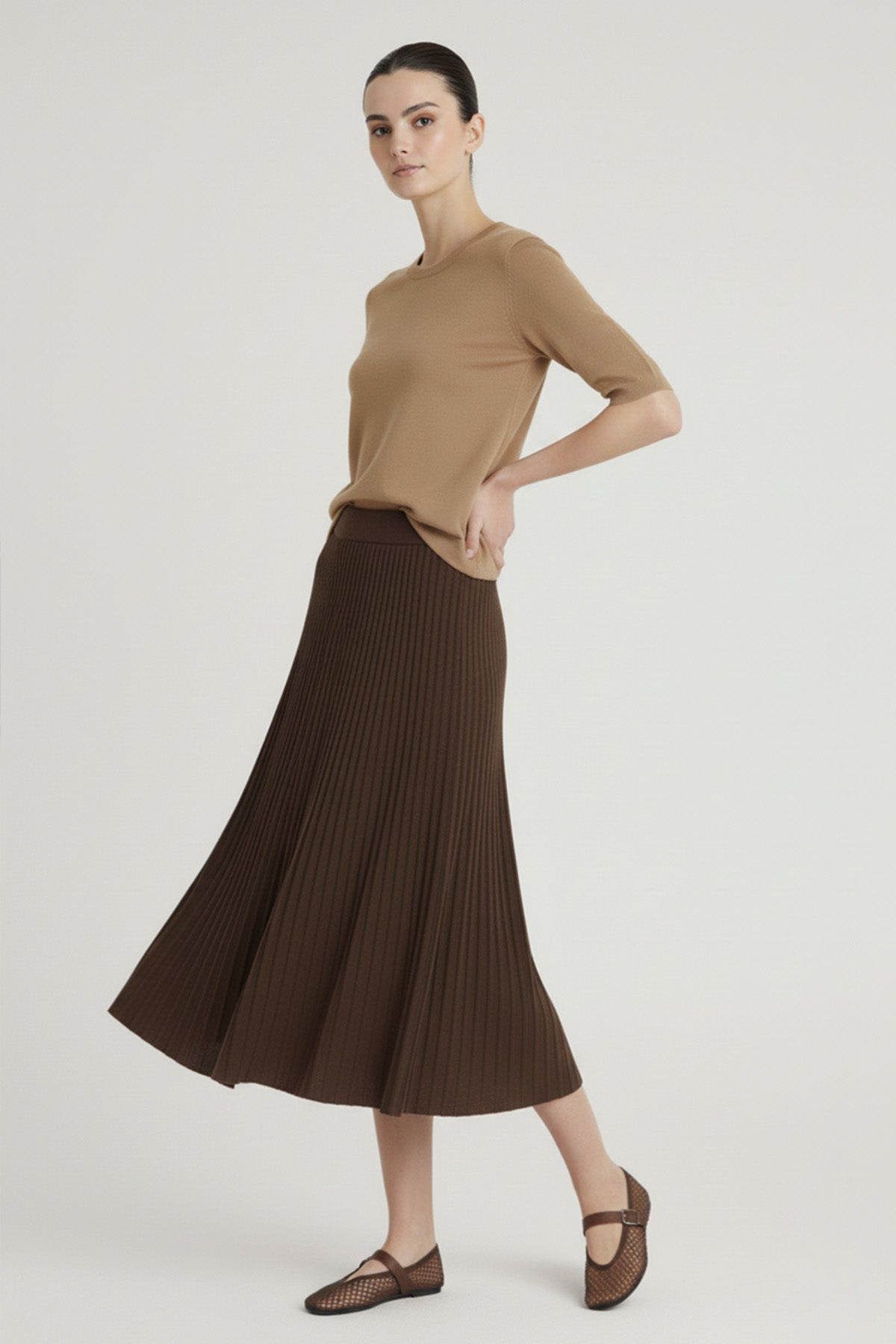Brown Pleated Skirt