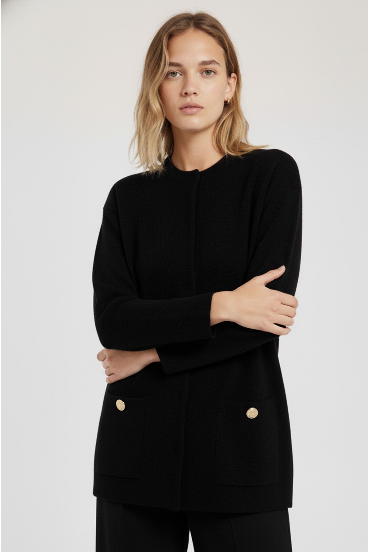 Black Gold Button Detailed Women's Jacket