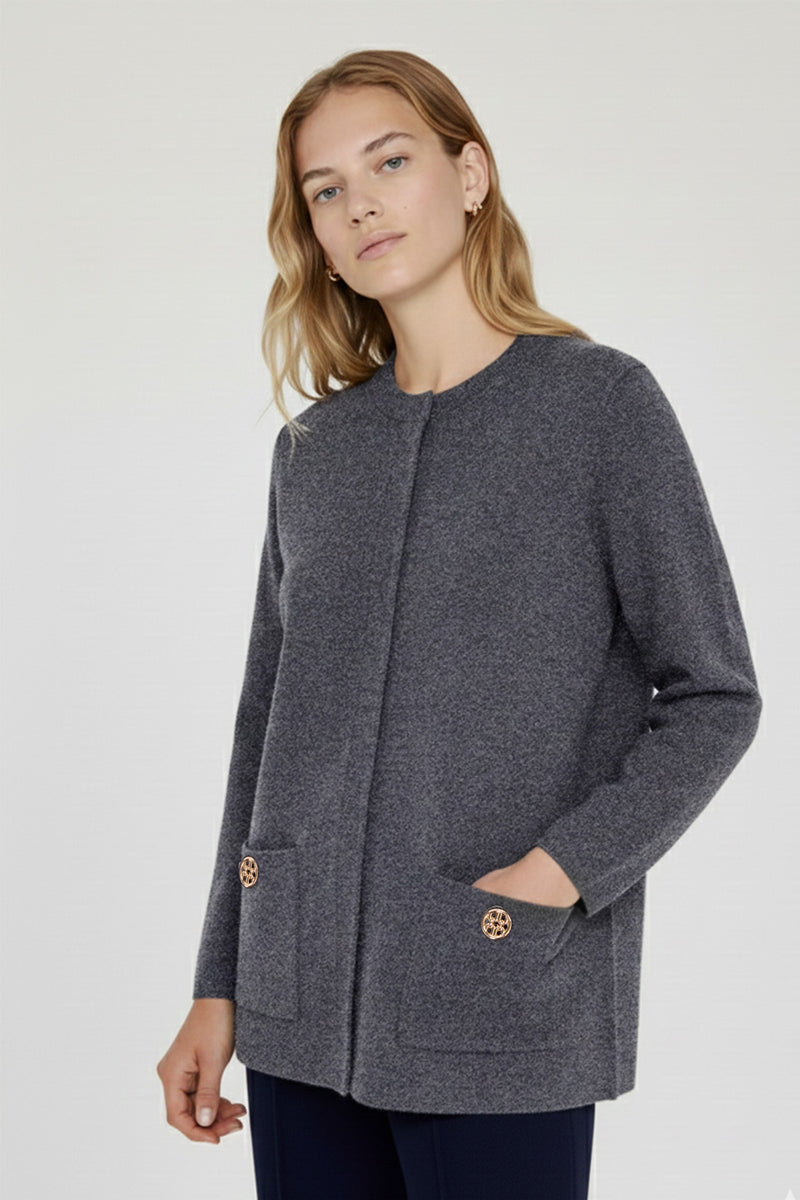 Dark Grey Pocket Button Women's Jacket