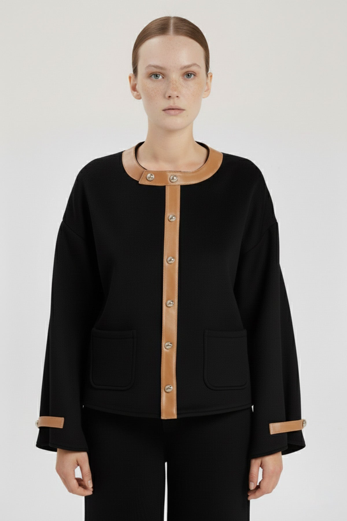 Women's Jacket with Black Amber Leather Details