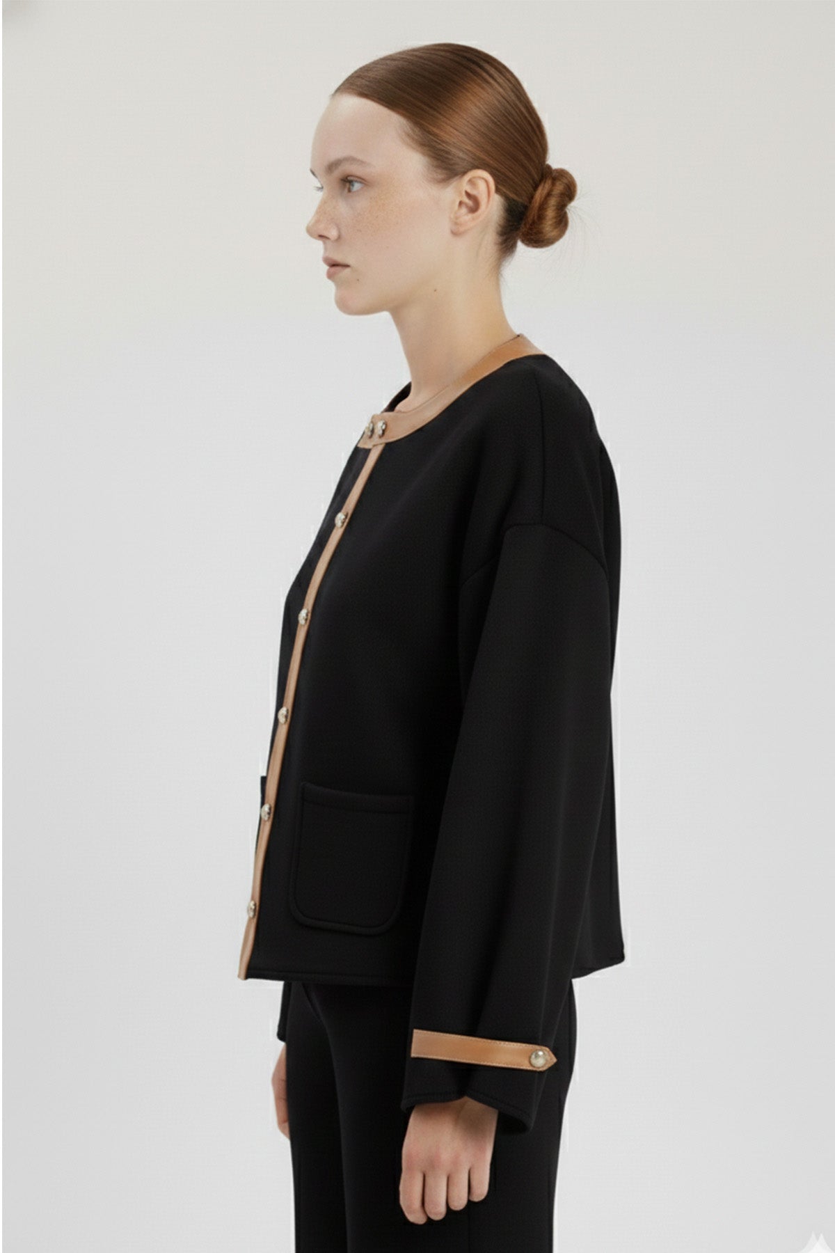 Women's Jacket with Black Amber Leather Details