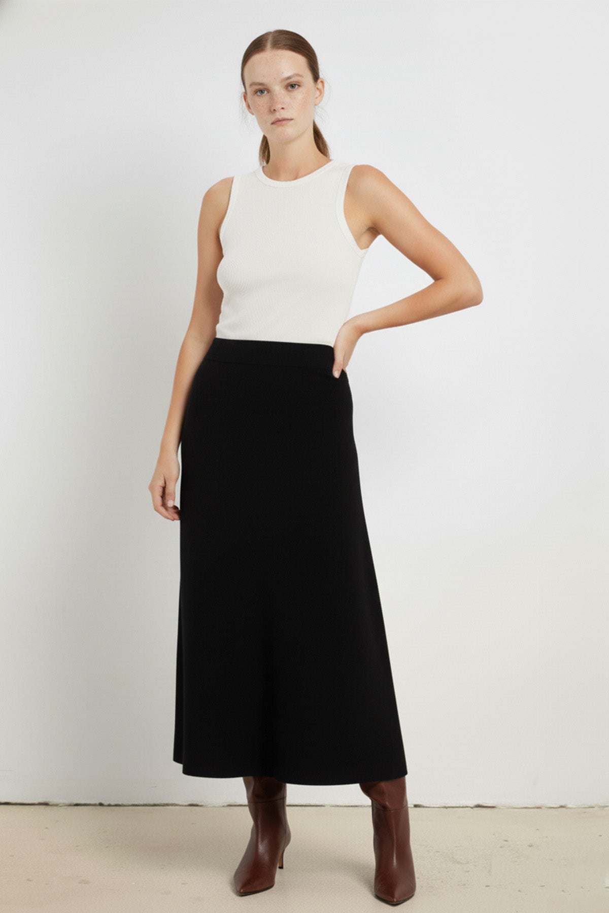 Black A-Line Knitted Long Skirt