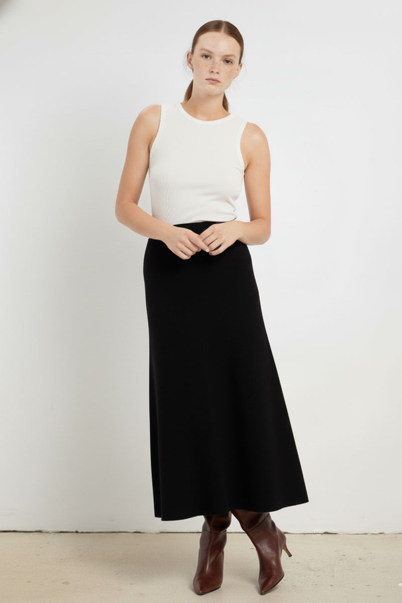 Black A-Line Knitted Long Skirt