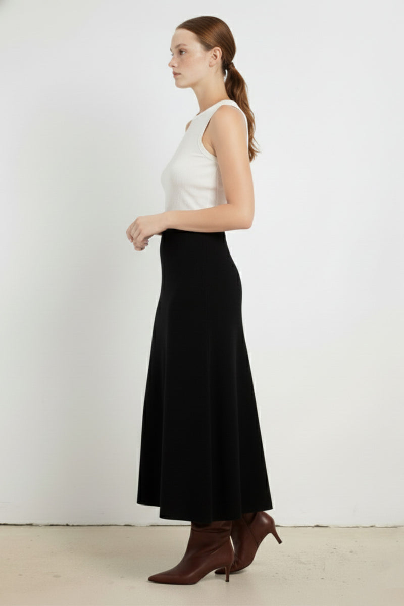 Black A-Line Knitted Long Skirt