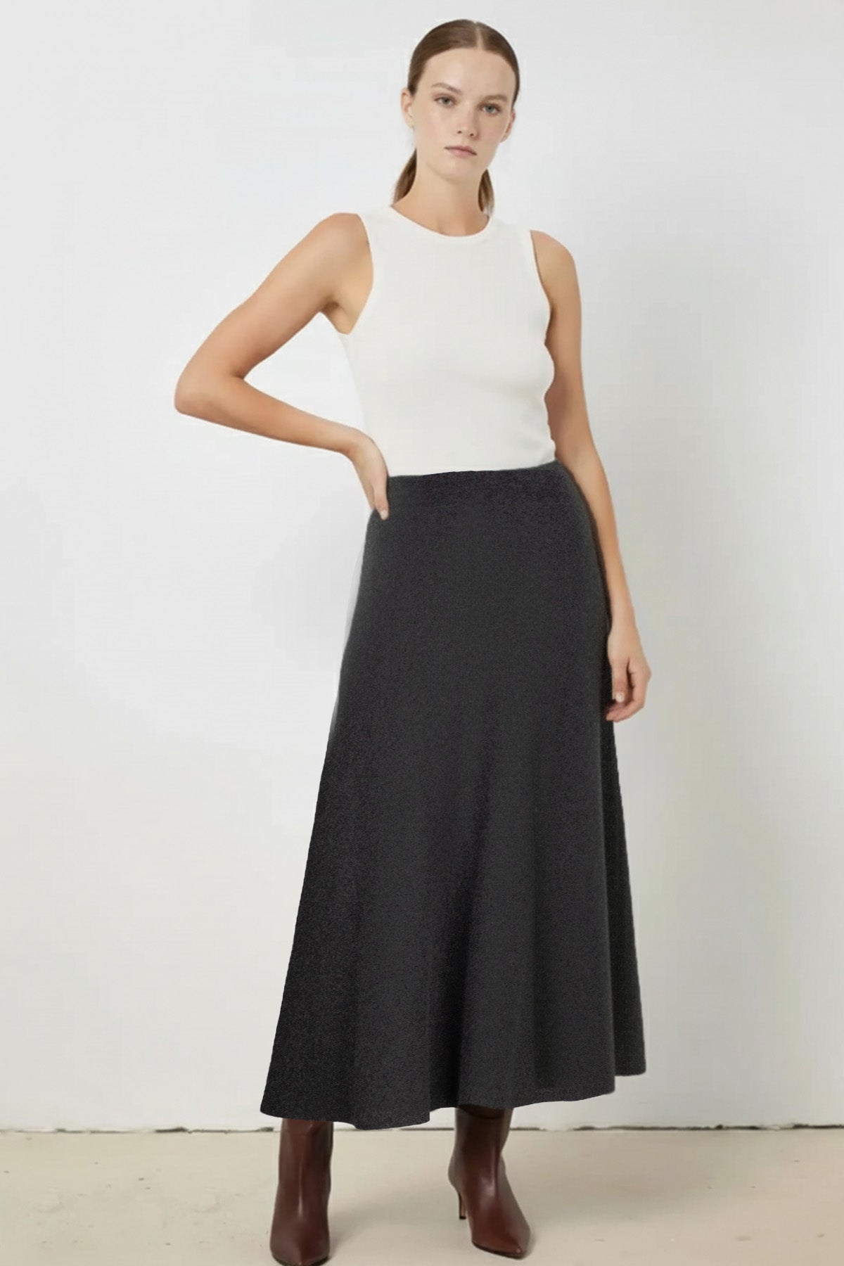Dark Gray A-Line Knit Long Skirt