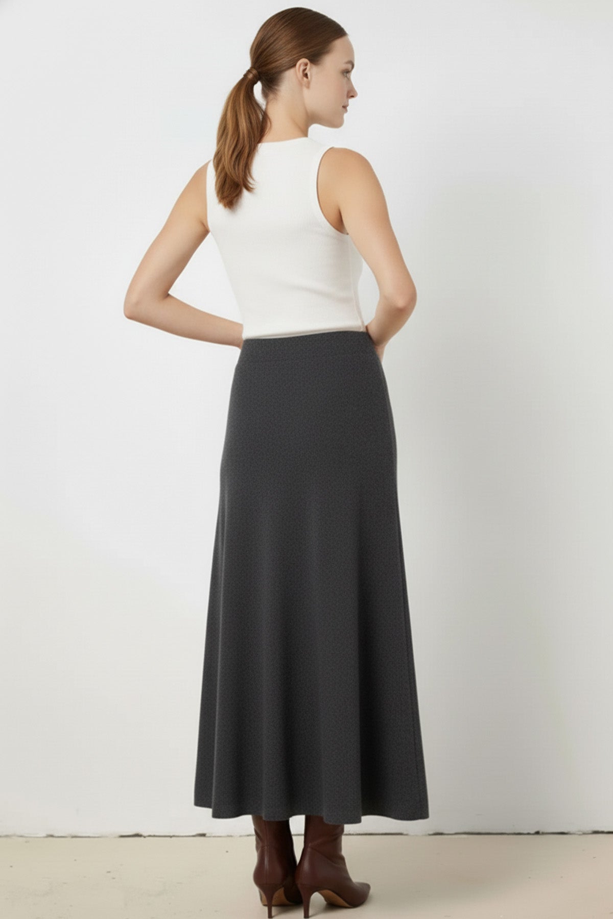 Dark Gray A-Line Knit Long Skirt