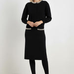 Black Midi Skirt with Stone Embroidered Pockets