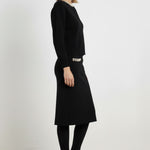 Black Midi Skirt with Stone Embroidered Pockets