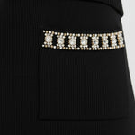 Black Midi Skirt with Stone Embroidered Pockets