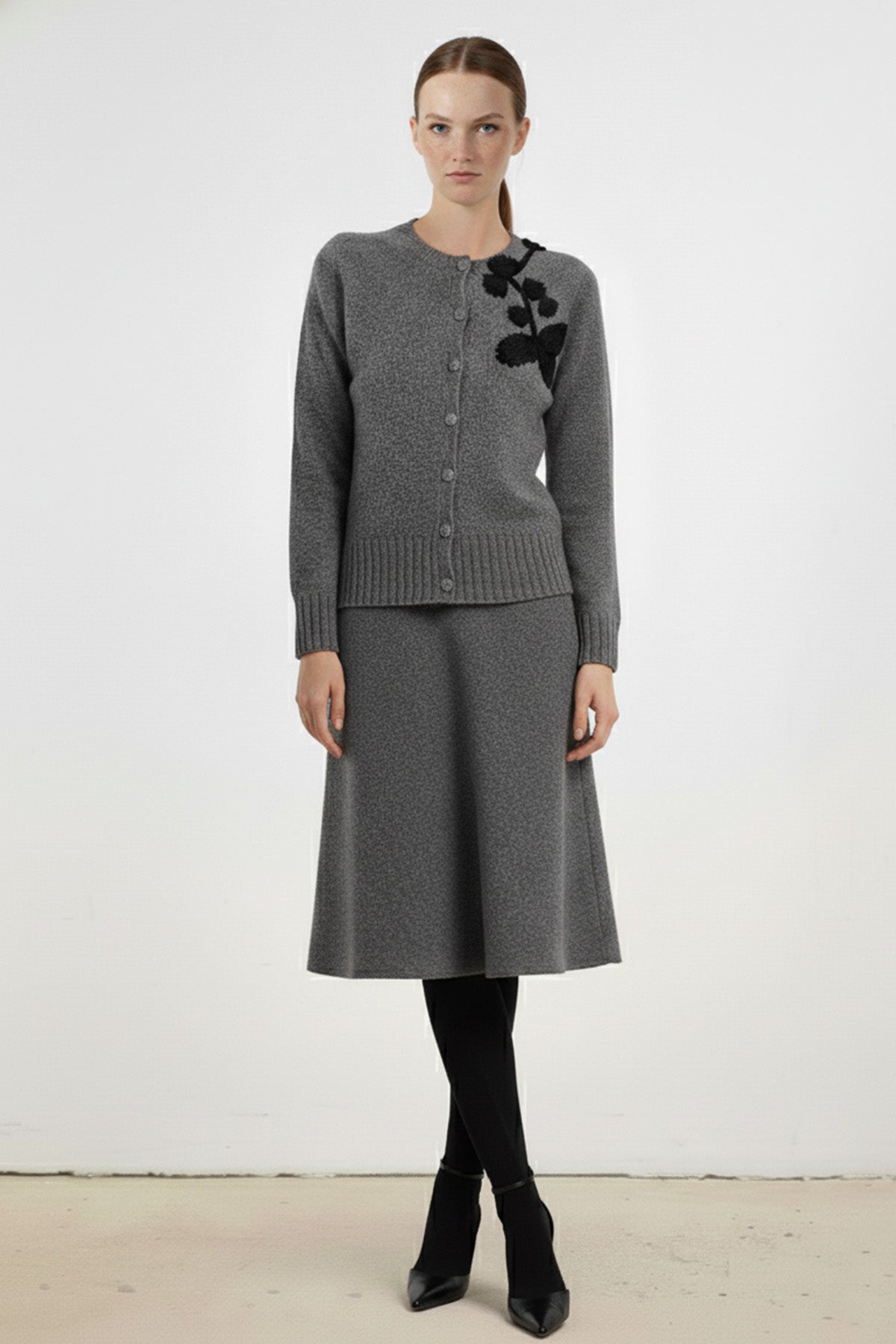 Gray Flecked Midi Skirt