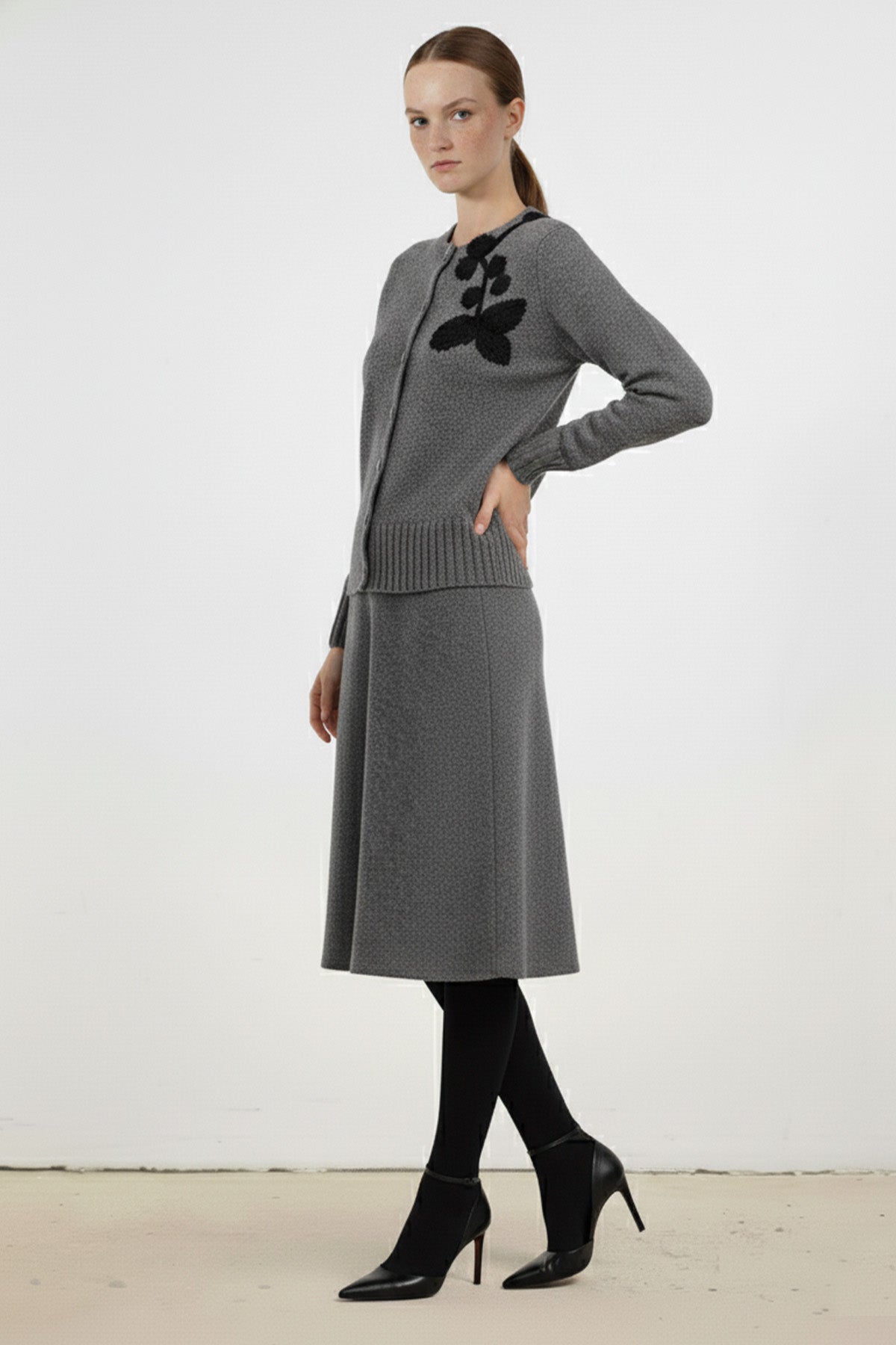 Gray Flecked Midi Skirt