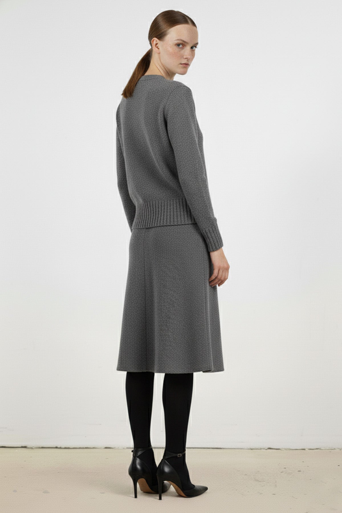 Gray Flecked Midi Skirt