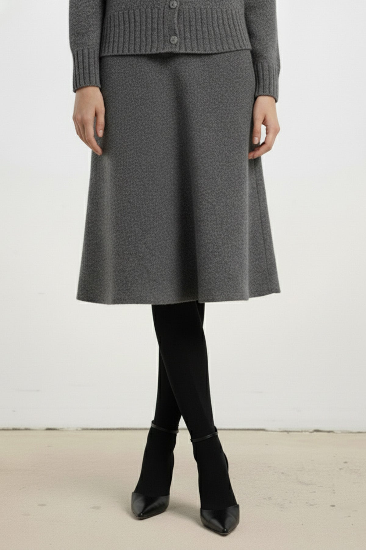 Gray Flecked Midi Skirt