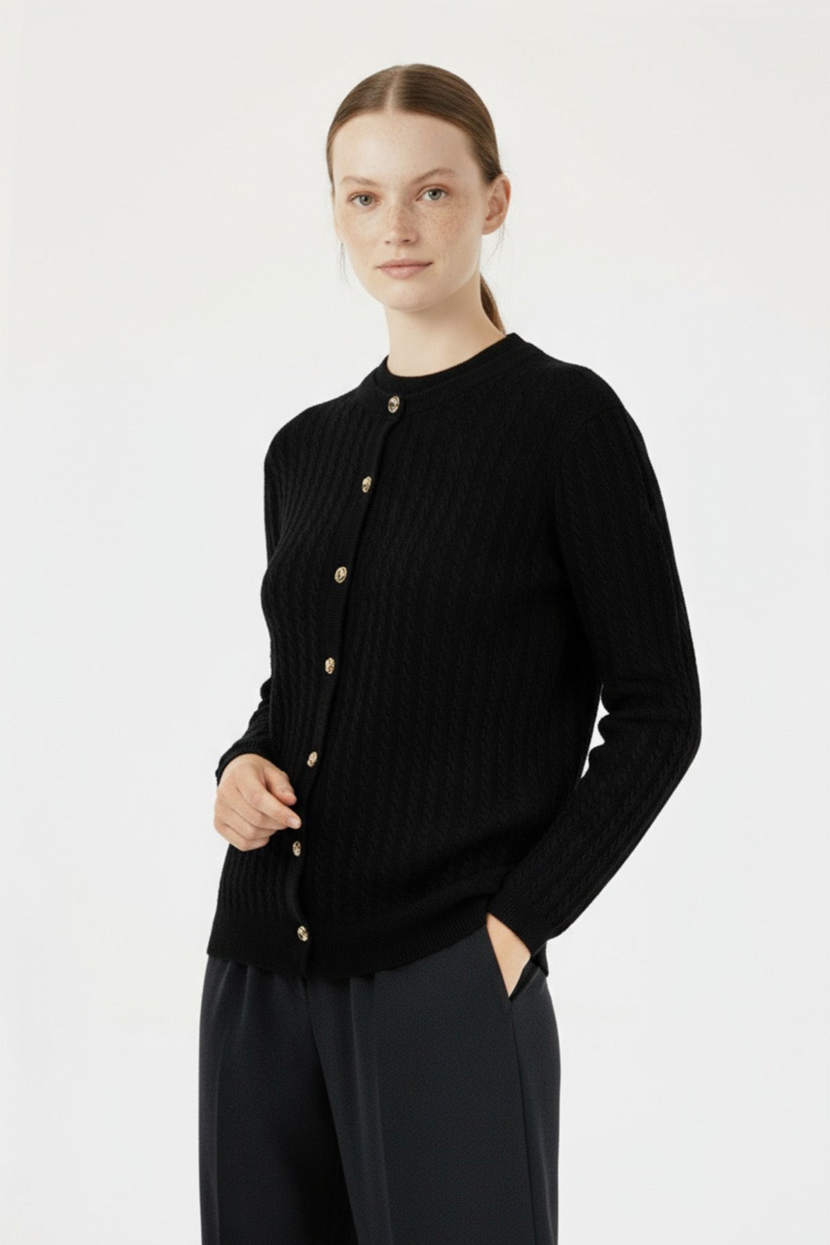 Women's Cardigan with Black Knit Pattern