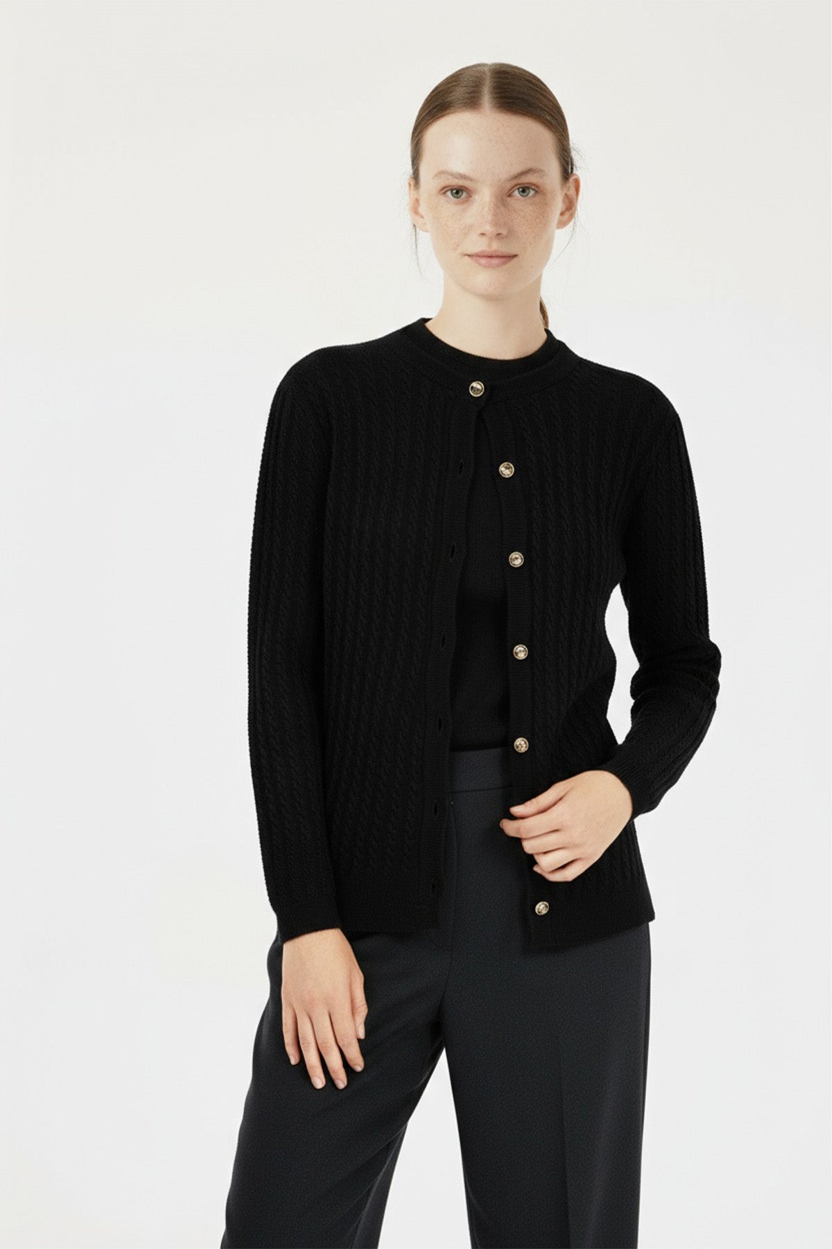 Women's Cardigan with Black Knit Pattern