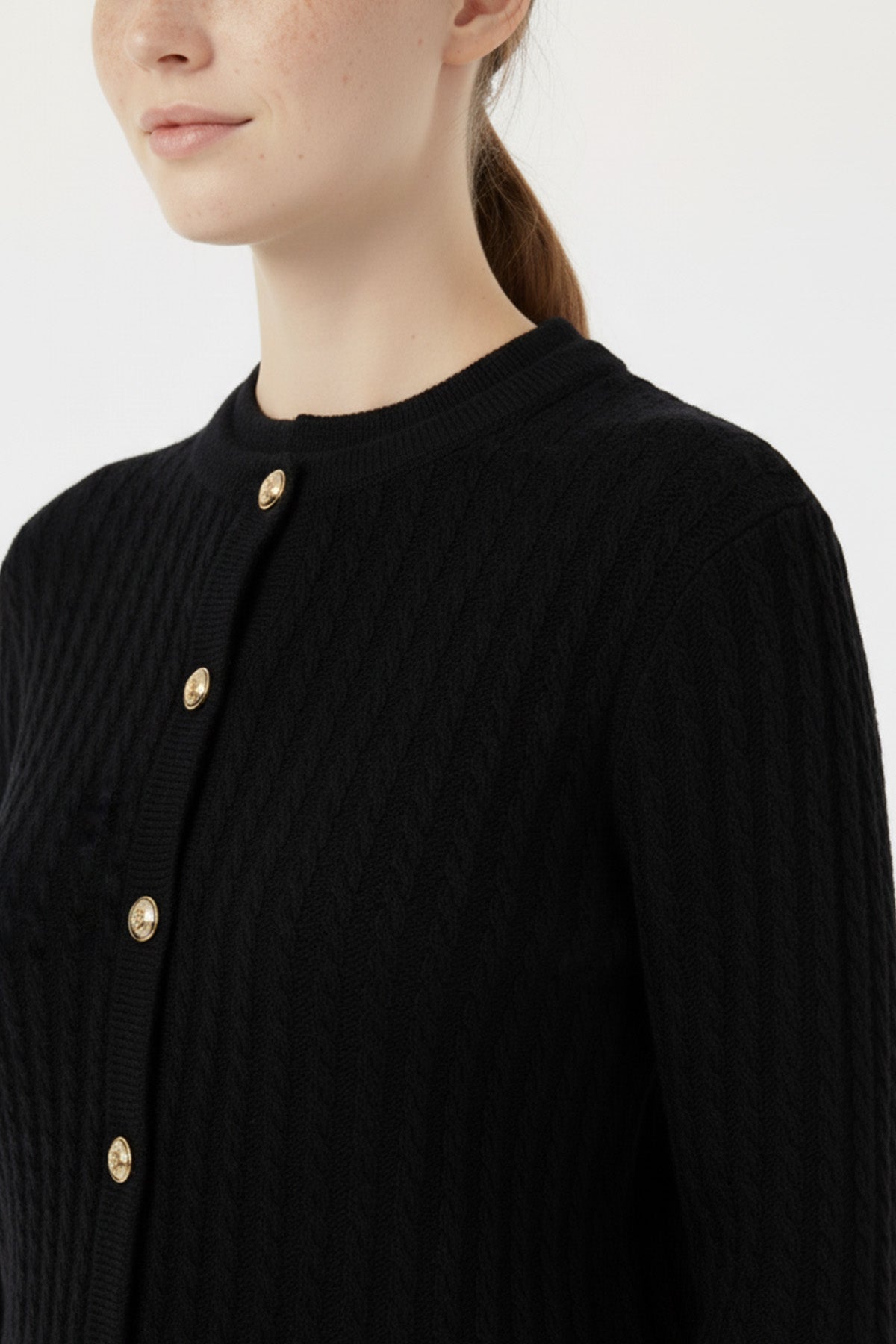Women's Cardigan with Black Knit Pattern