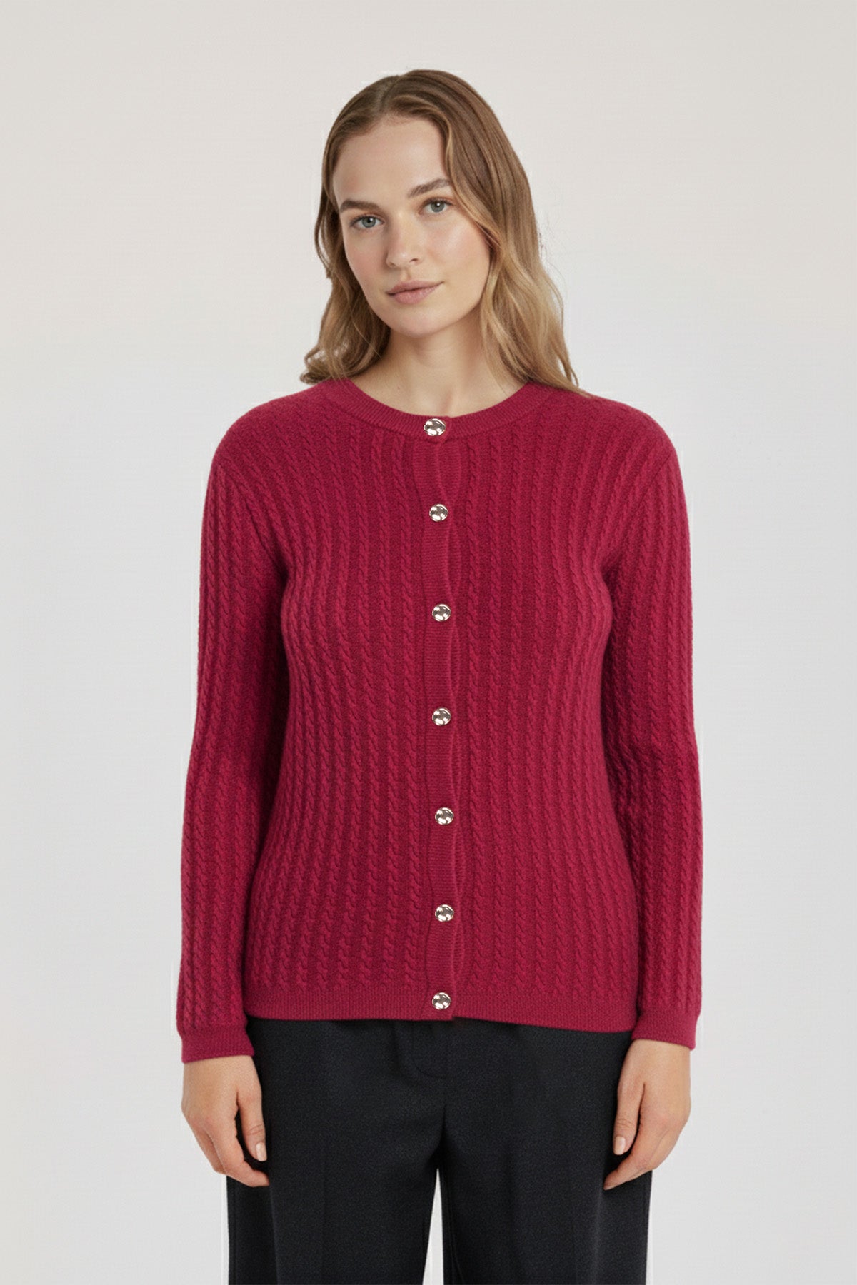 Women's Cardigan with Purple Knit Pattern