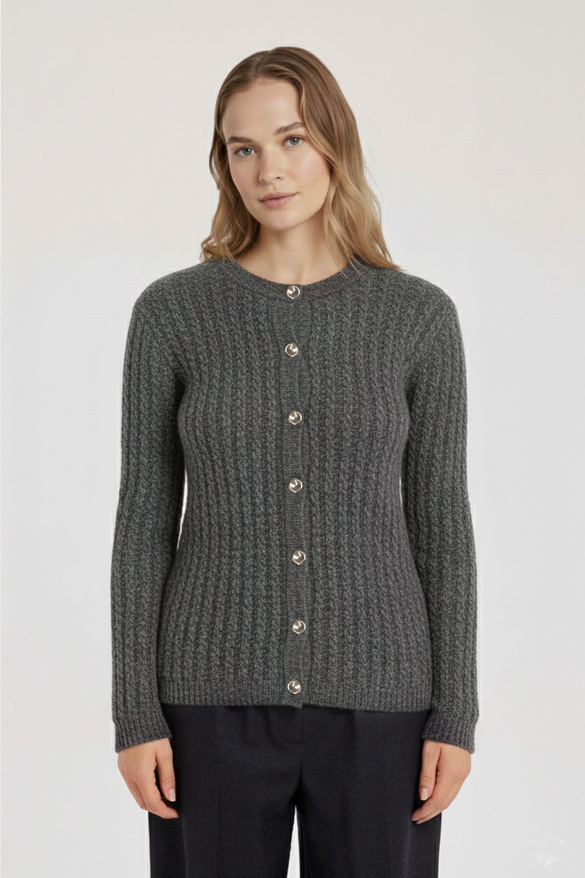 Dark Gray Knit Patterned Women's Cardigan