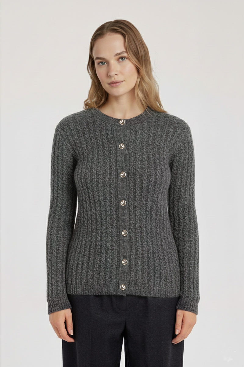 Dark Gray Knit Patterned Women's Cardigan