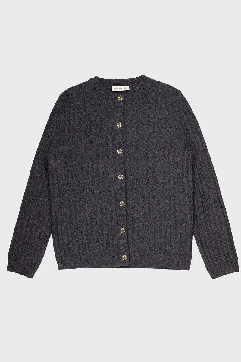 Dark Gray Knit Patterned Women's Cardigan