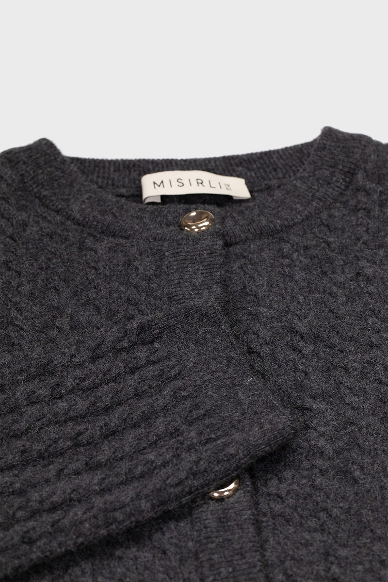 Dark Gray Knit Patterned Women's Cardigan