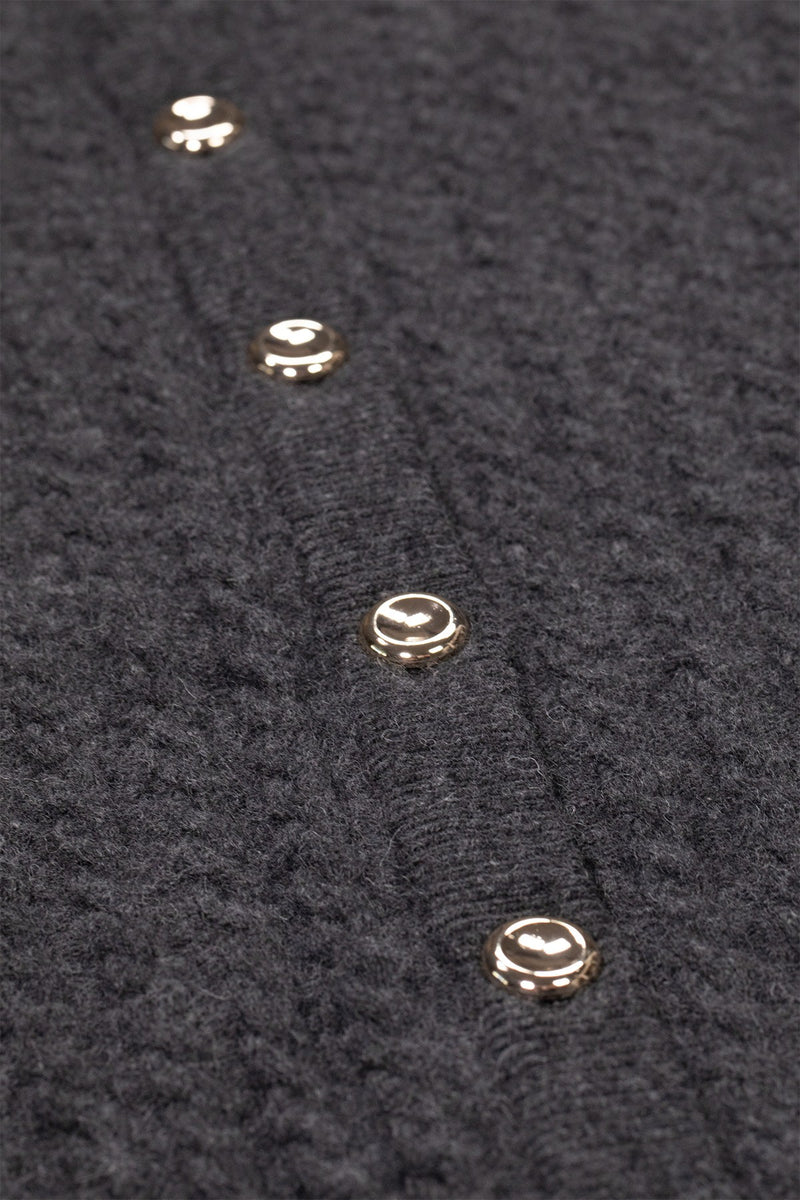 Dark Gray Knit Patterned Women's Cardigan