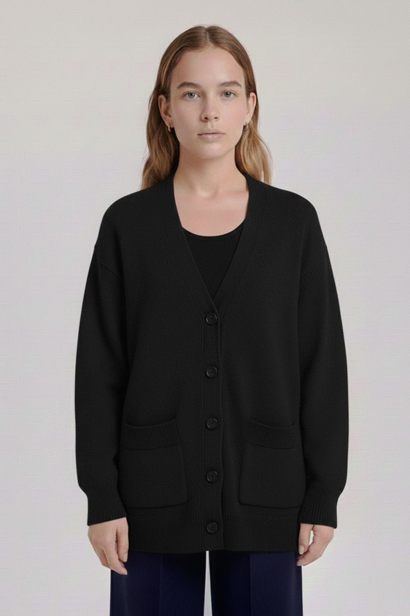 Black Buttoned Midi Women's Cardigan