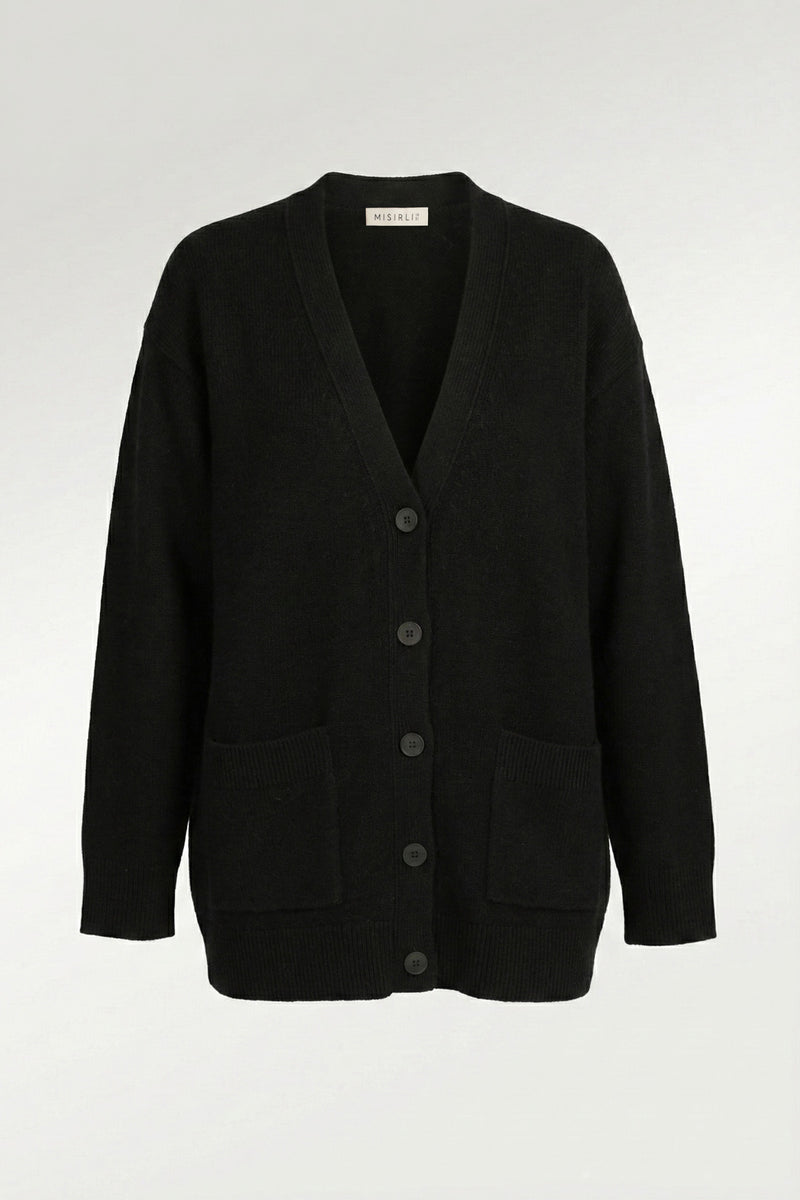 Black Buttoned Midi Women's Cardigan