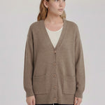 Camel Buttoned Midi Women's Cardigan