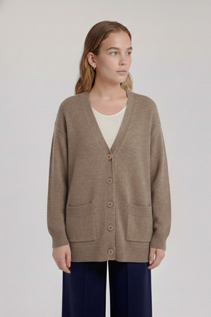 Camel Buttoned Midi Women's Cardigan