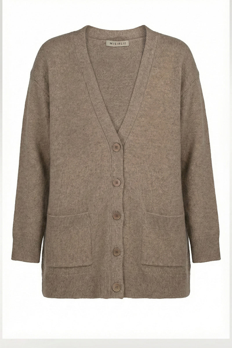 Camel Buttoned Midi Women's Cardigan