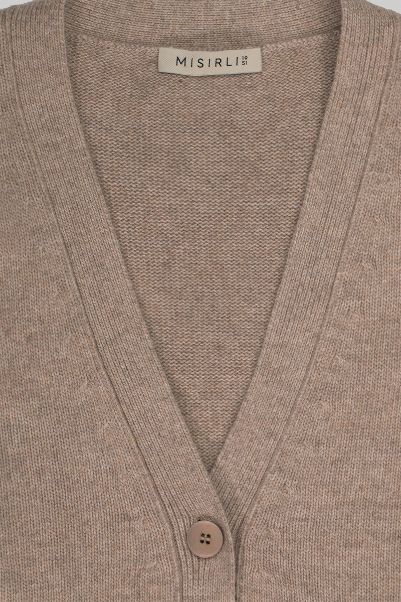 Camel Buttoned Midi Women's Cardigan