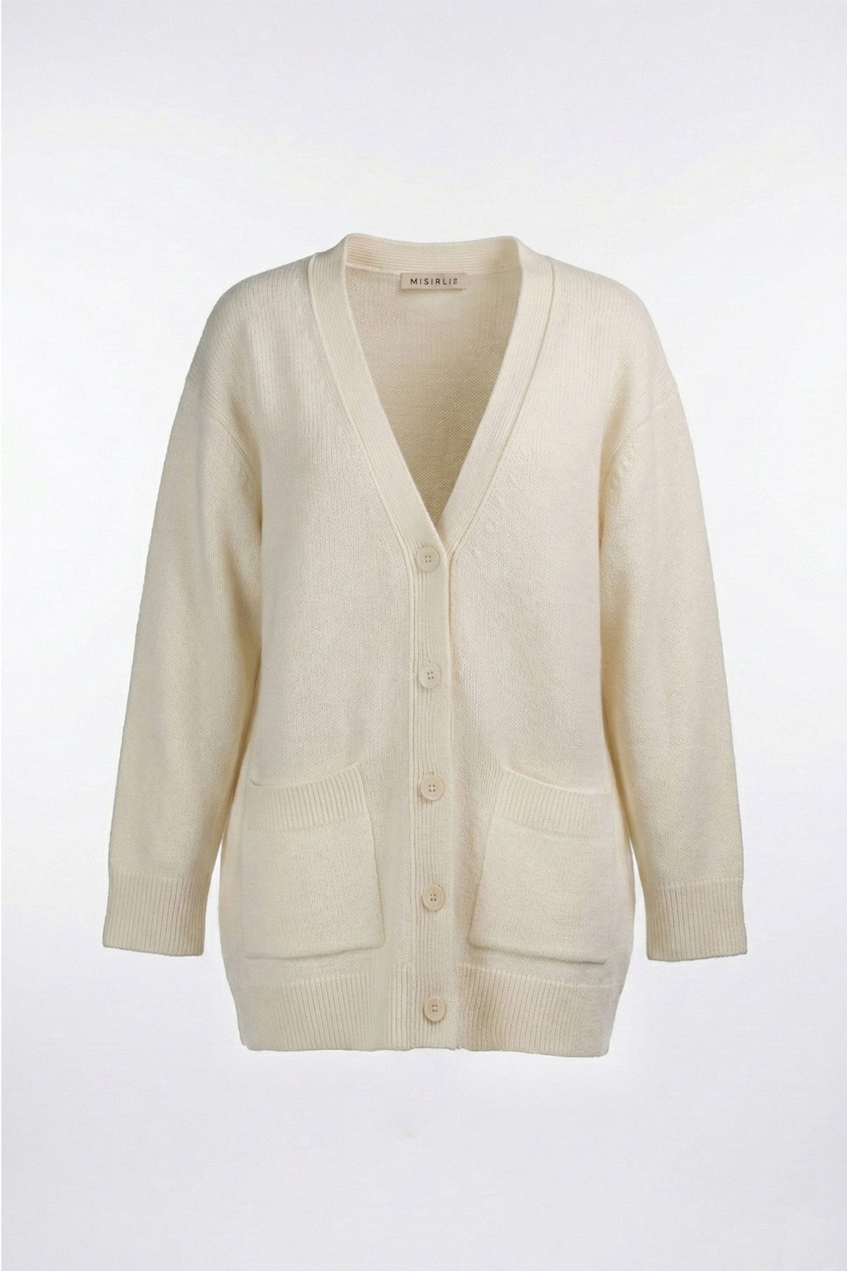 Ecru Buttoned Midi Women's Cardigan