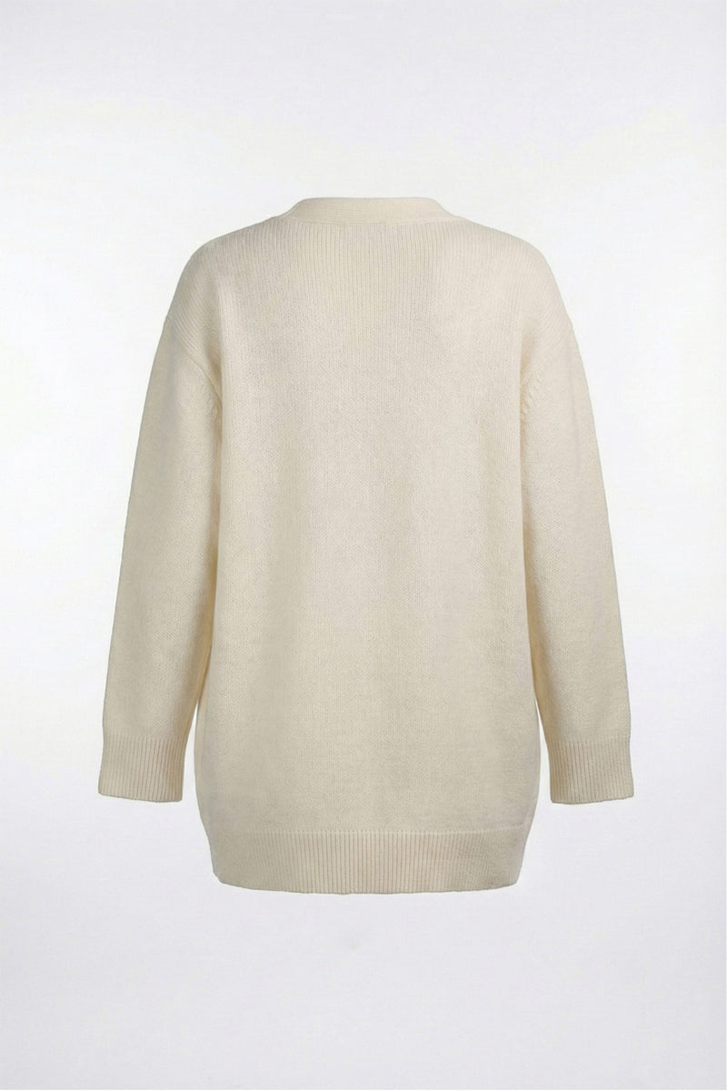 Ecru Buttoned Midi Women's Cardigan