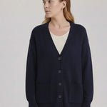Navy Buttoned Midi Women's Cardigan
