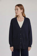 Navy Buttoned Midi Women's Cardigan