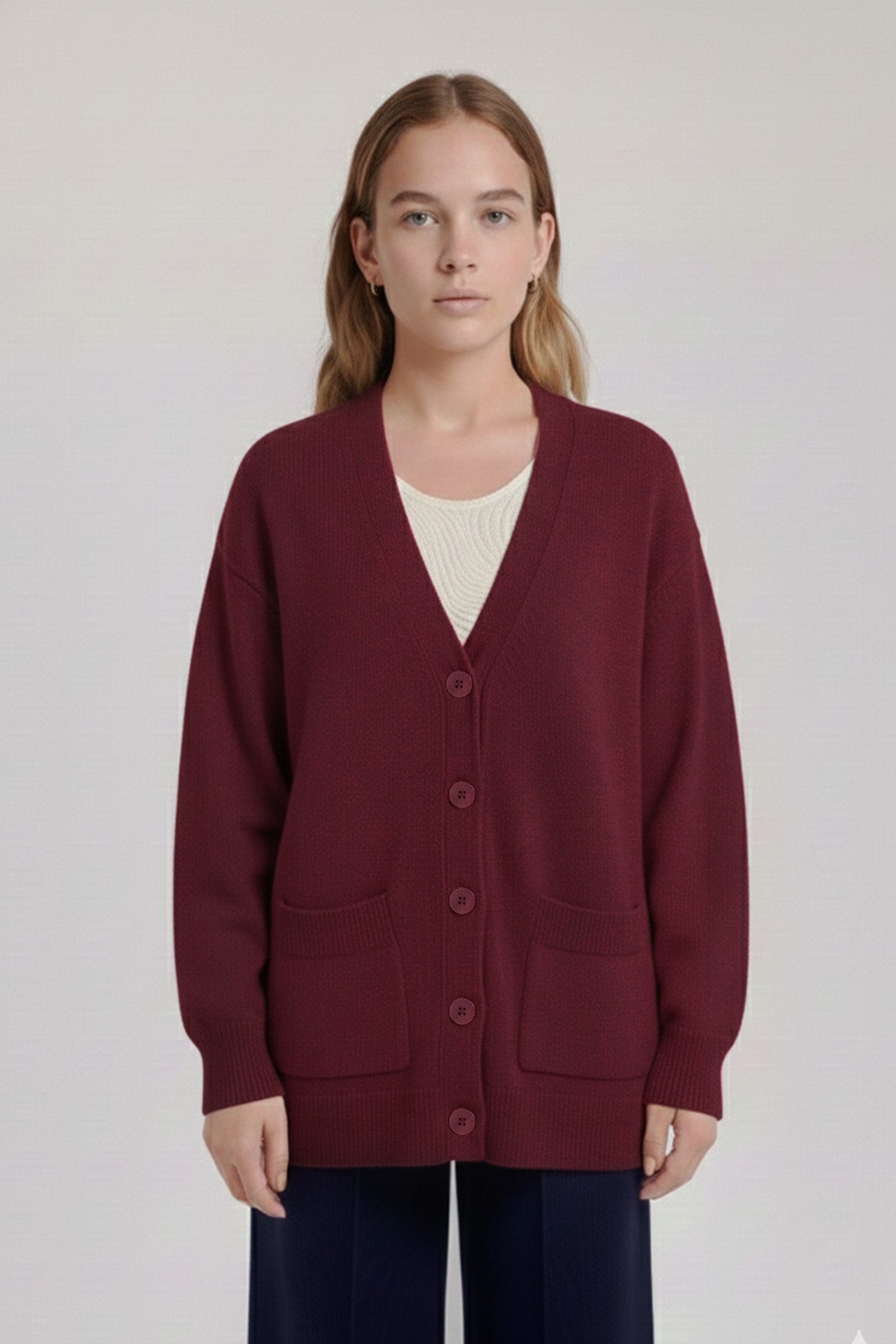 Plum Buttoned Midi Women's Cardigan