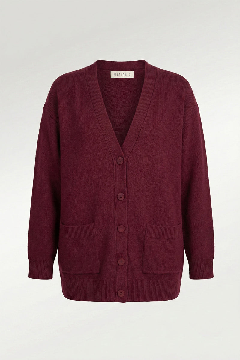 Plum Buttoned Midi Women's Cardigan