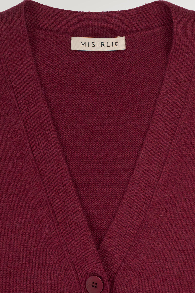 Plum Buttoned Midi Women's Cardigan