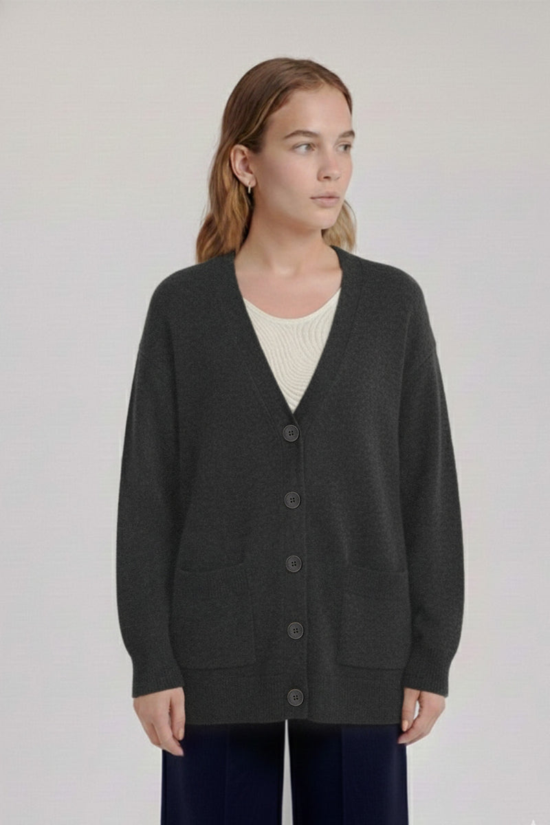 Dark Gray Buttoned Women's Midi Cardigan