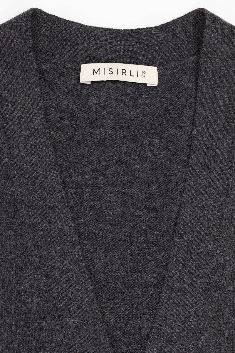 Dark Gray Pocket Detailed Midi Women's Cardigan