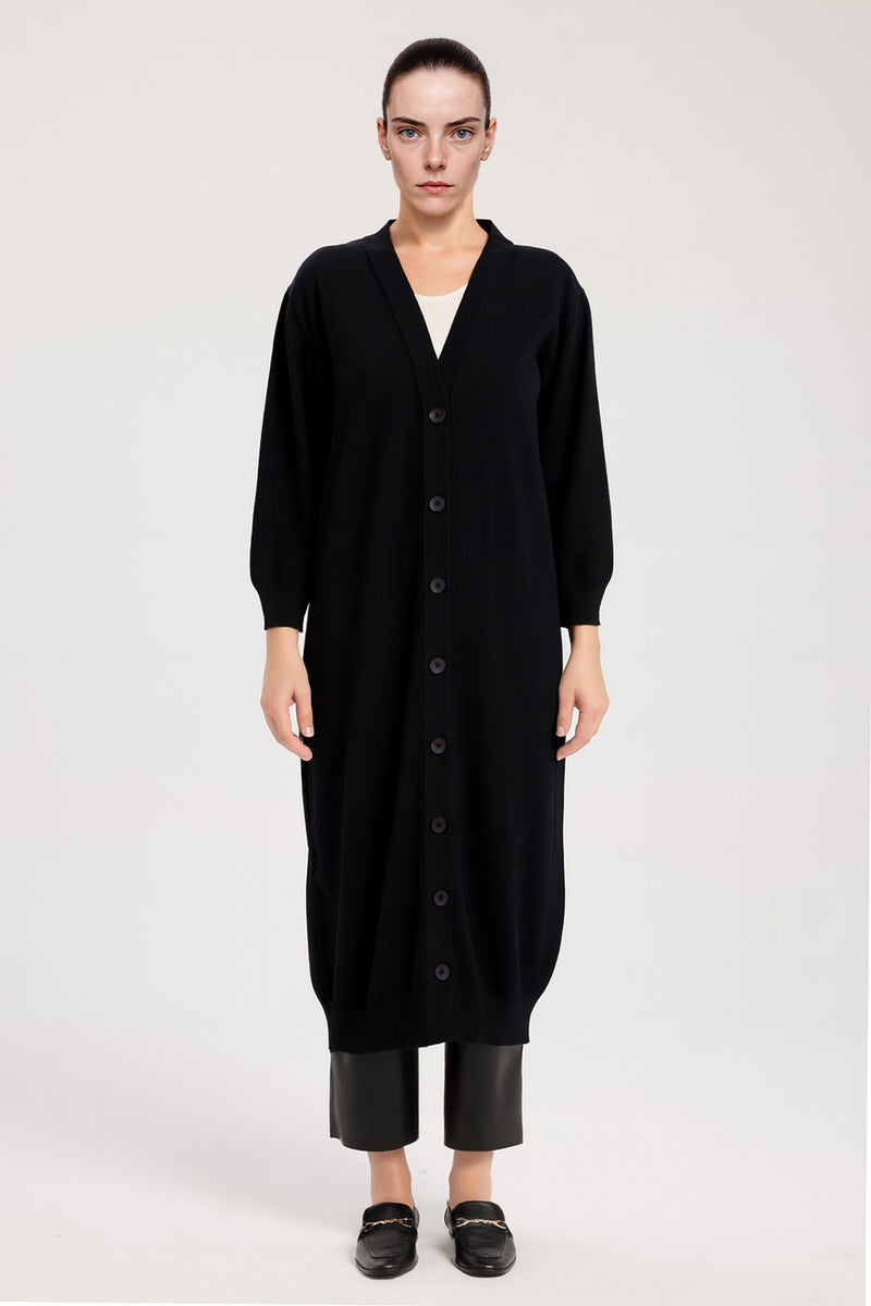 Black Button Down Long Women's Cardigan