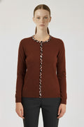 Brown Stone-Embroidered Women's Cardigan