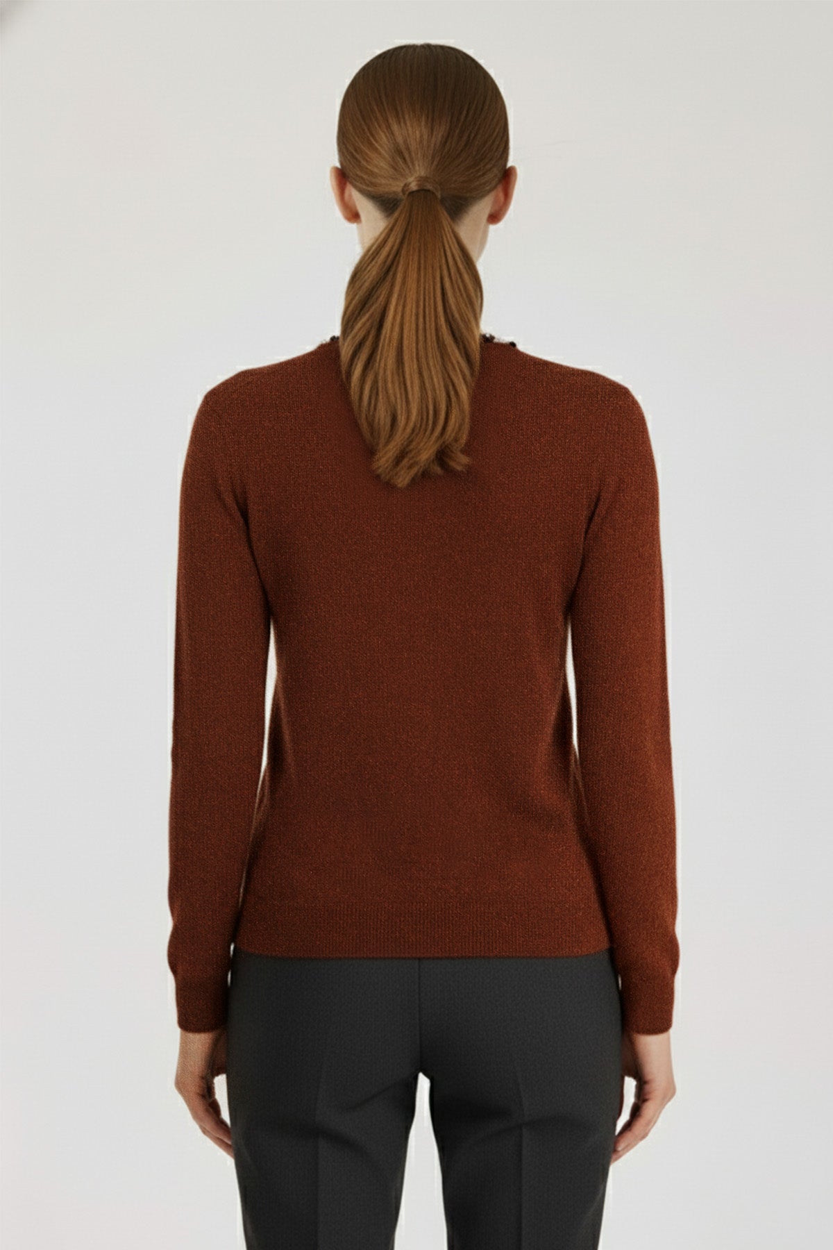 Brown Stone-Embroidered Women's Cardigan