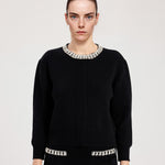 Women's Black Collar Stone Carved Cardigan