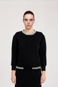 Women's Black Collar Stone Carved Cardigan