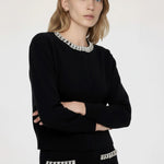 Women's Black Collar Stone Carved Cardigan