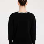 Women's Black Collar Stone Carved Cardigan